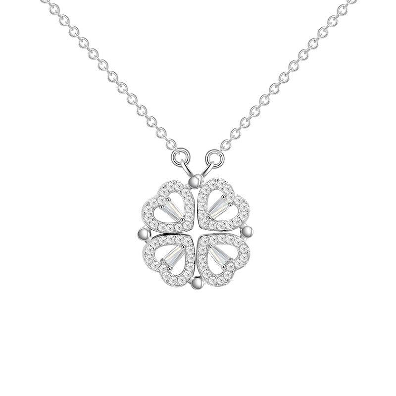 Doppel-Charm-Halskette – Herz & Kleeblatt