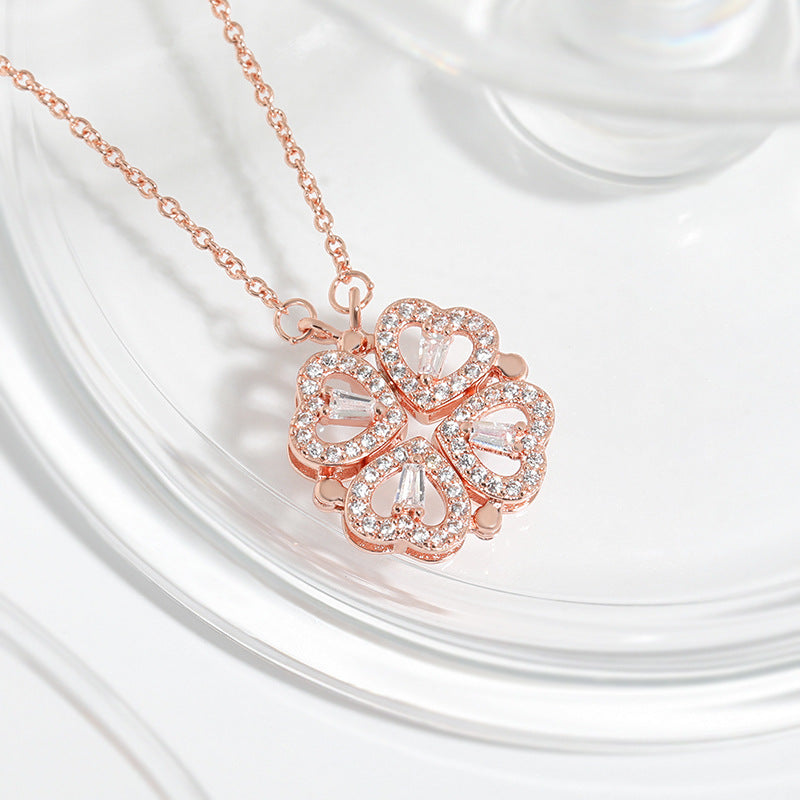 Doppel-Charm-Halskette – Herz & Kleeblatt